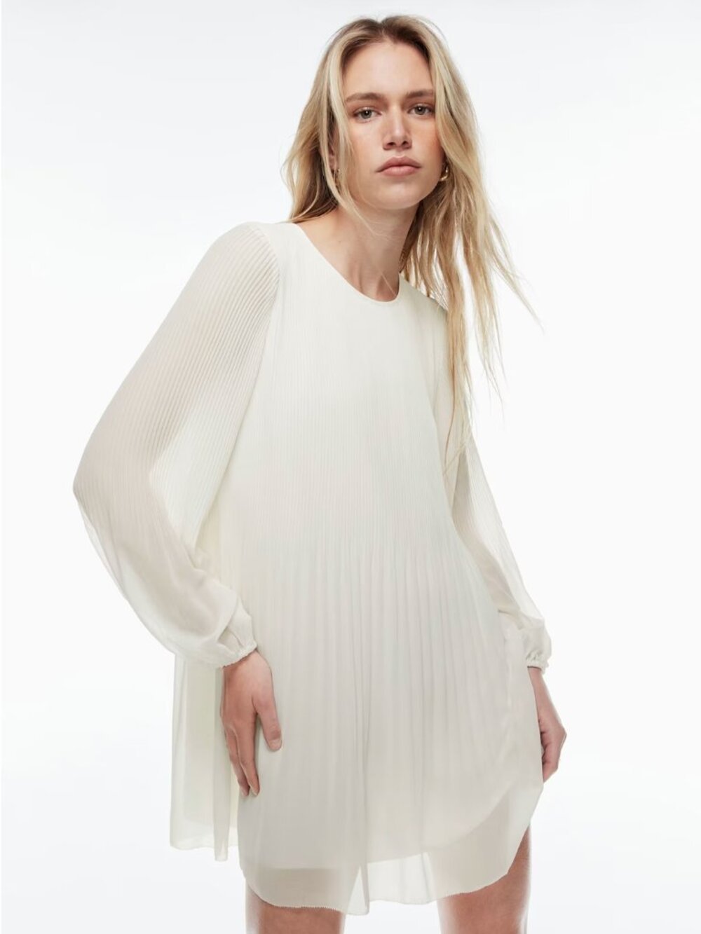 Aritzia Wilfred Daydreamer Pleated Chiffon Mini Dress Light Birch Size M